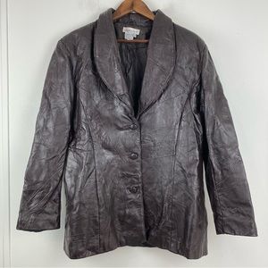 Mattina T size 16 Women’s Brown Leather Patchwork Button Up Blazer Jacket